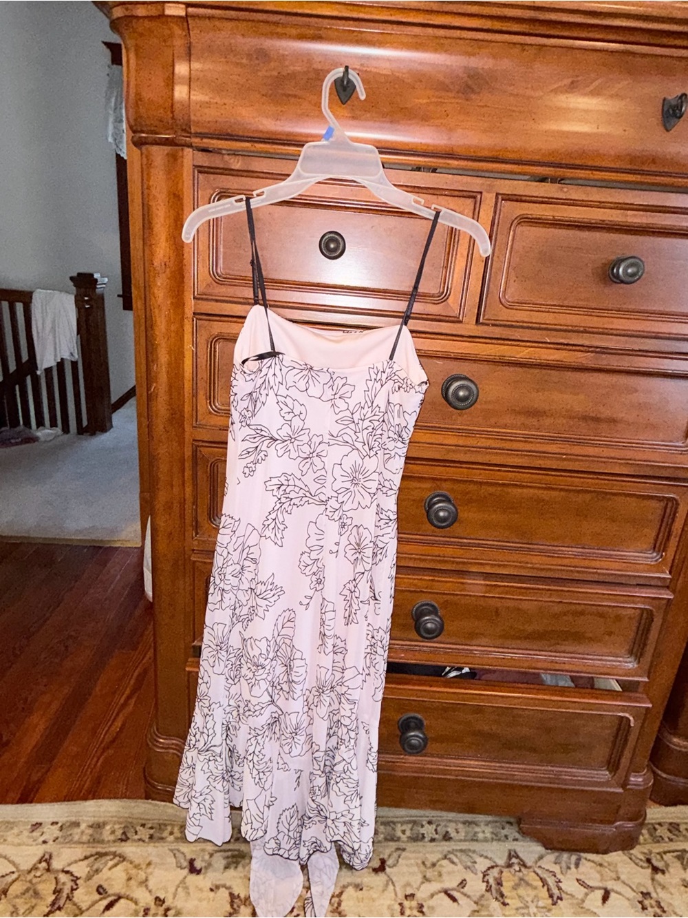Next Up Pink Floral Midi Dress Handkerchief Hem Adjustable Straps Women’s Small - Picture 2 of 5